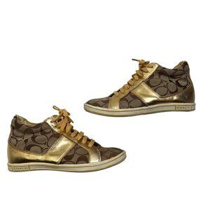 Coach women’s sneakers 6.5 gold brown high top Finch lace up canvas leather